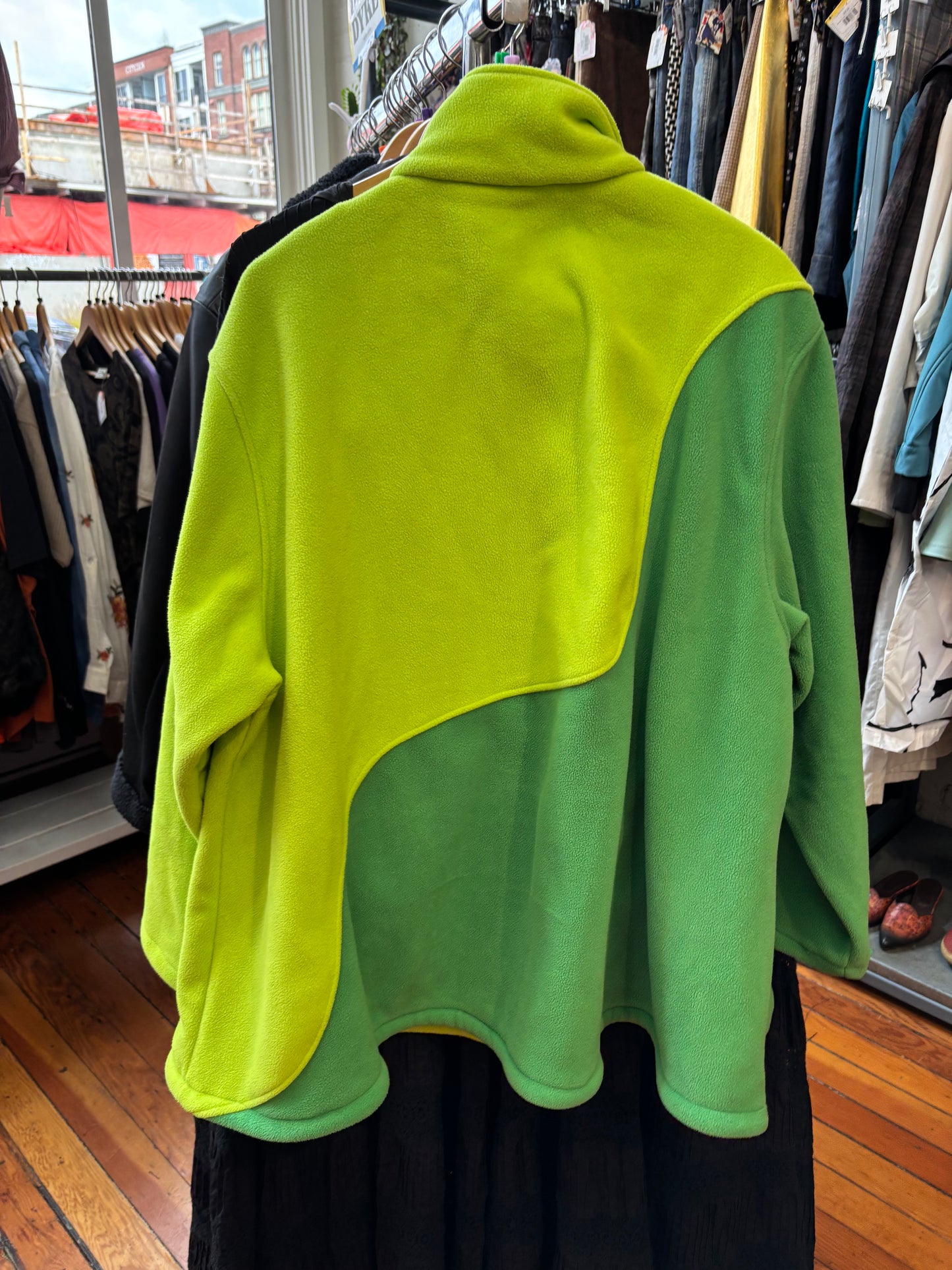 size 4X green on green Shiny by Nature fleece - zip up