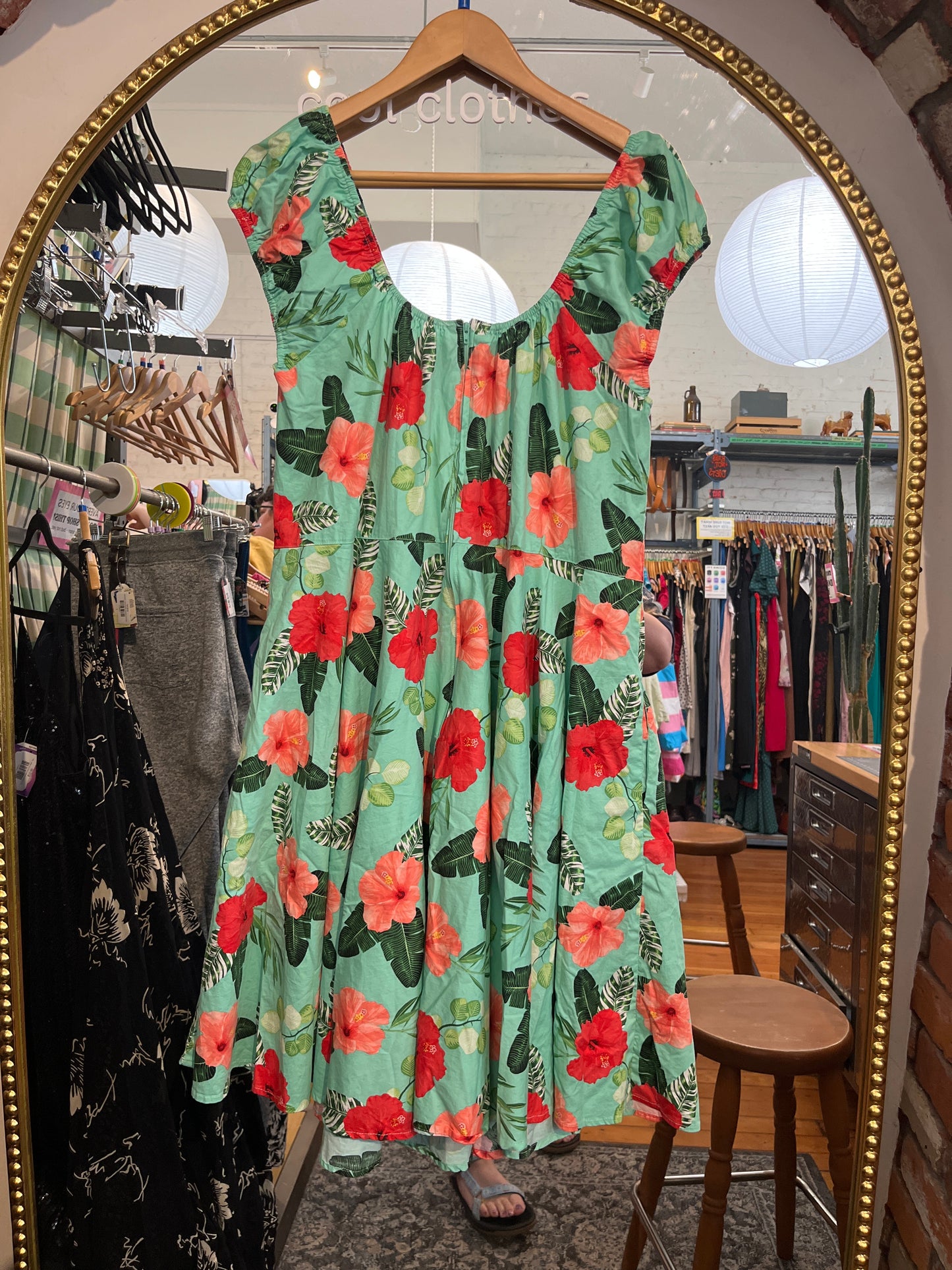 size 4XL (small) teal pink hibiscus Hell Bunny dress - pinup