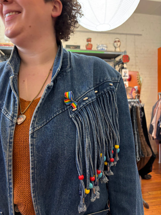 AS IS size 2X denim jacket with tassels