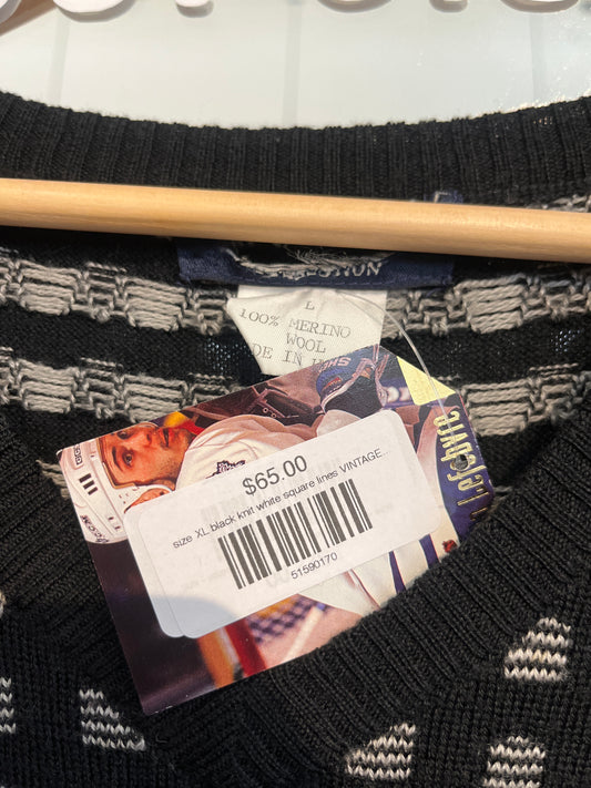 size XL black knit white square lines VINTAGE Merino sweater vest
