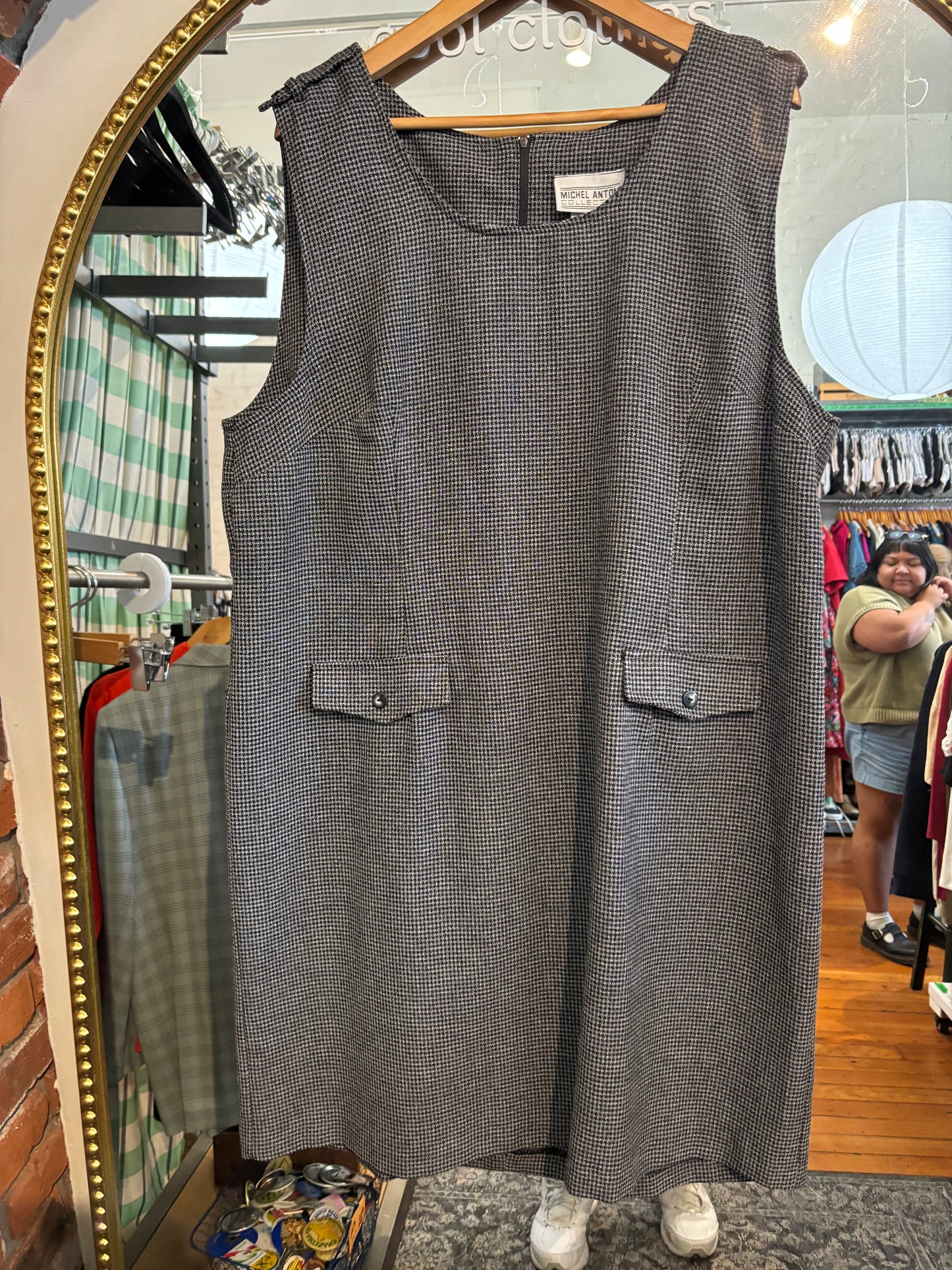 size 18 grey black pattern vintage Michel Antoni dress - pockets