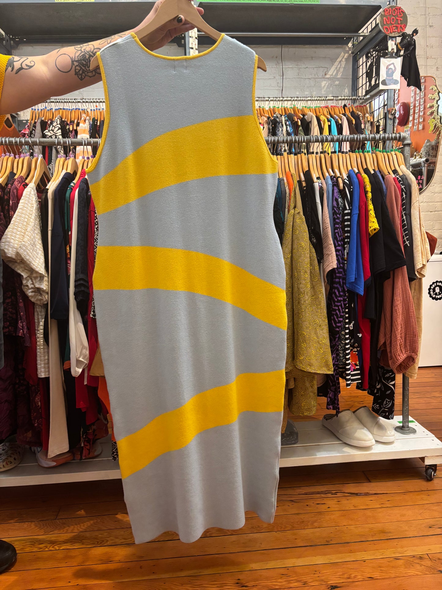 Blue/Yellow Hilary Macmillan Knit Swirl Midi Dress