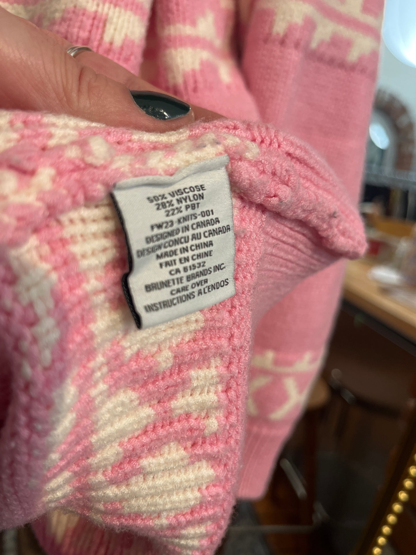 size 4X-5X pink pattern PILING Brunette the label cardigan - thick knit