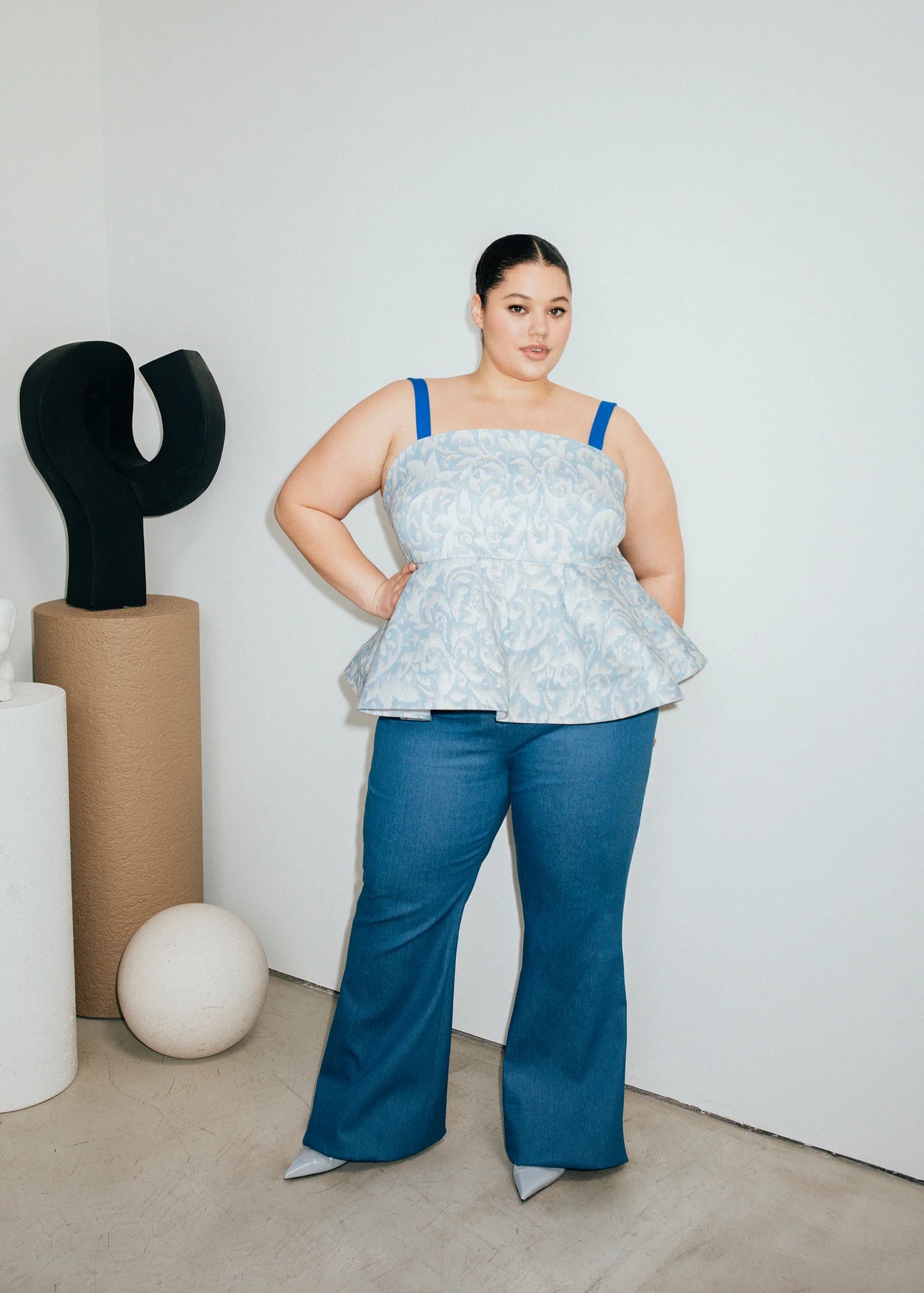 Blue print Hilary Macmillan Twill Peplum Top