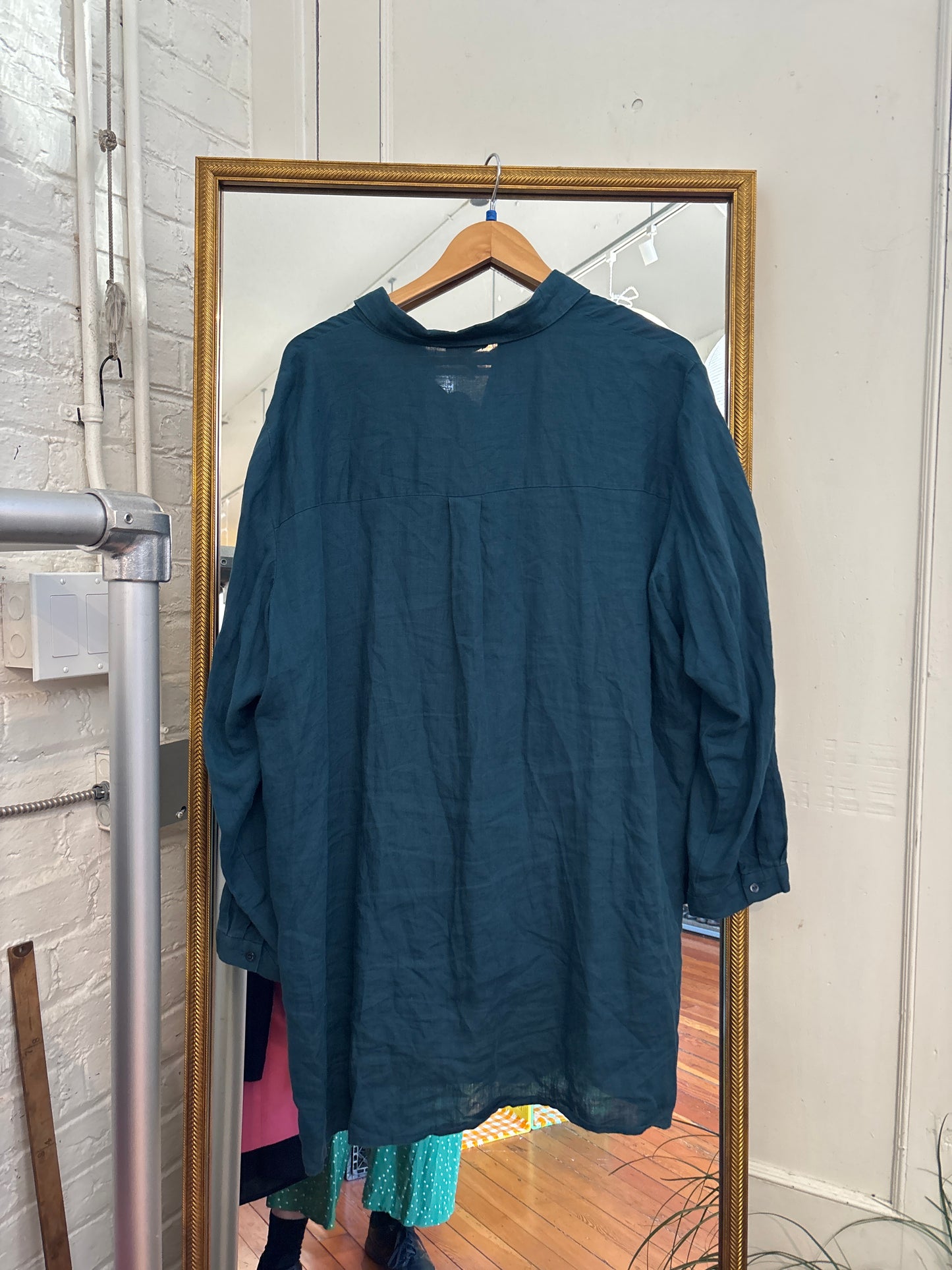 size 2X teal linen Eileen Fisher top - button up long sleeve