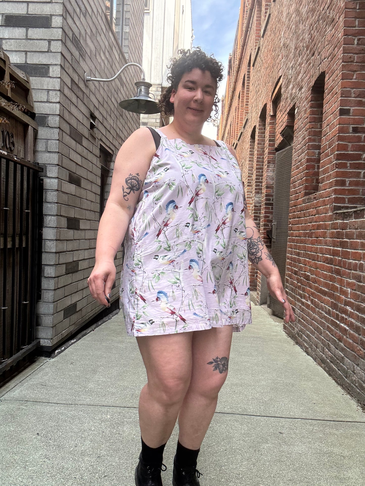 Size 4X Purple Hilary Macmillan Printed Mini Dress (Birds)