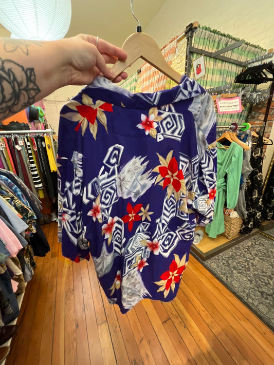 AS IS size XXL blue florals VINTAGE Fun Wear top - hawaiian