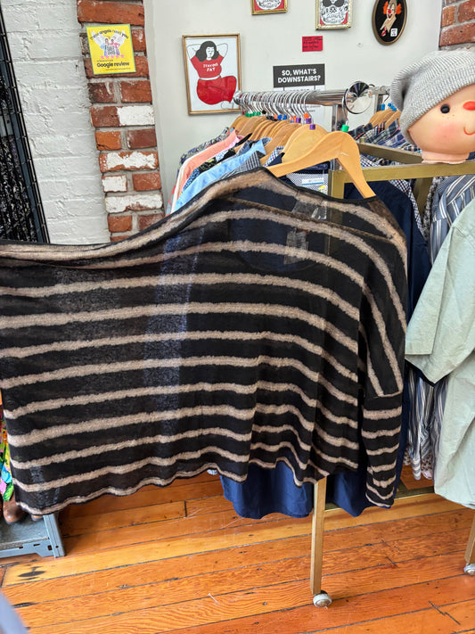 size L black beige stripe linen Ivan Grundahl top - long sleeve