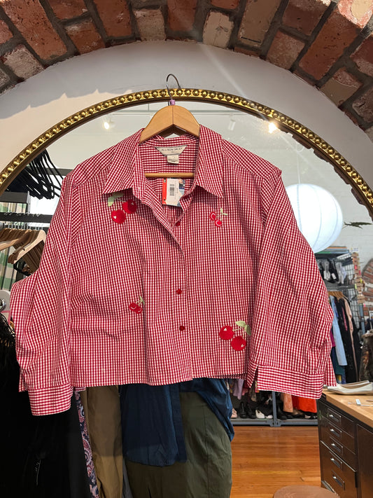 size 24W red checkerboard with cherries vintage Alison Daily top - crop