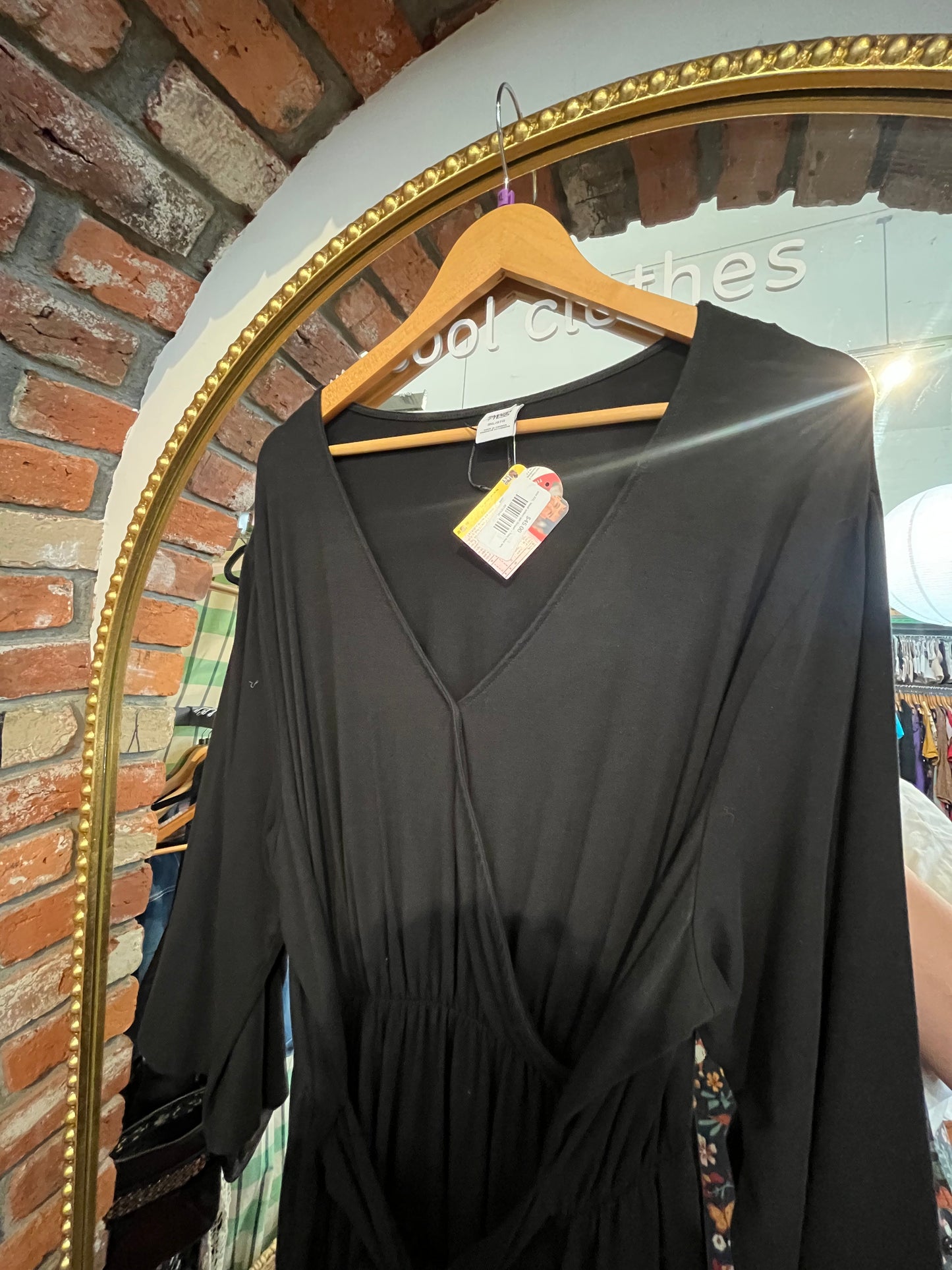 size 3XL black cotton soft Smash + Tess faux wrap dress - knee