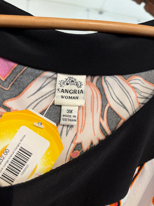 size 3X white pink orange tropical Sangria Woman dress - knee