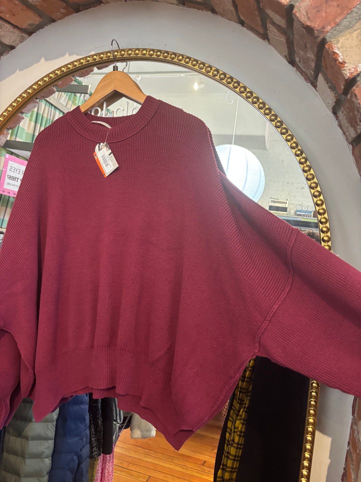 free size burgundy cotton blend Free People sweater - boxy