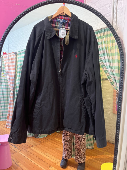 Size 4XLT Vintage black cotton with plaid lining Ralph Lauren Jacket