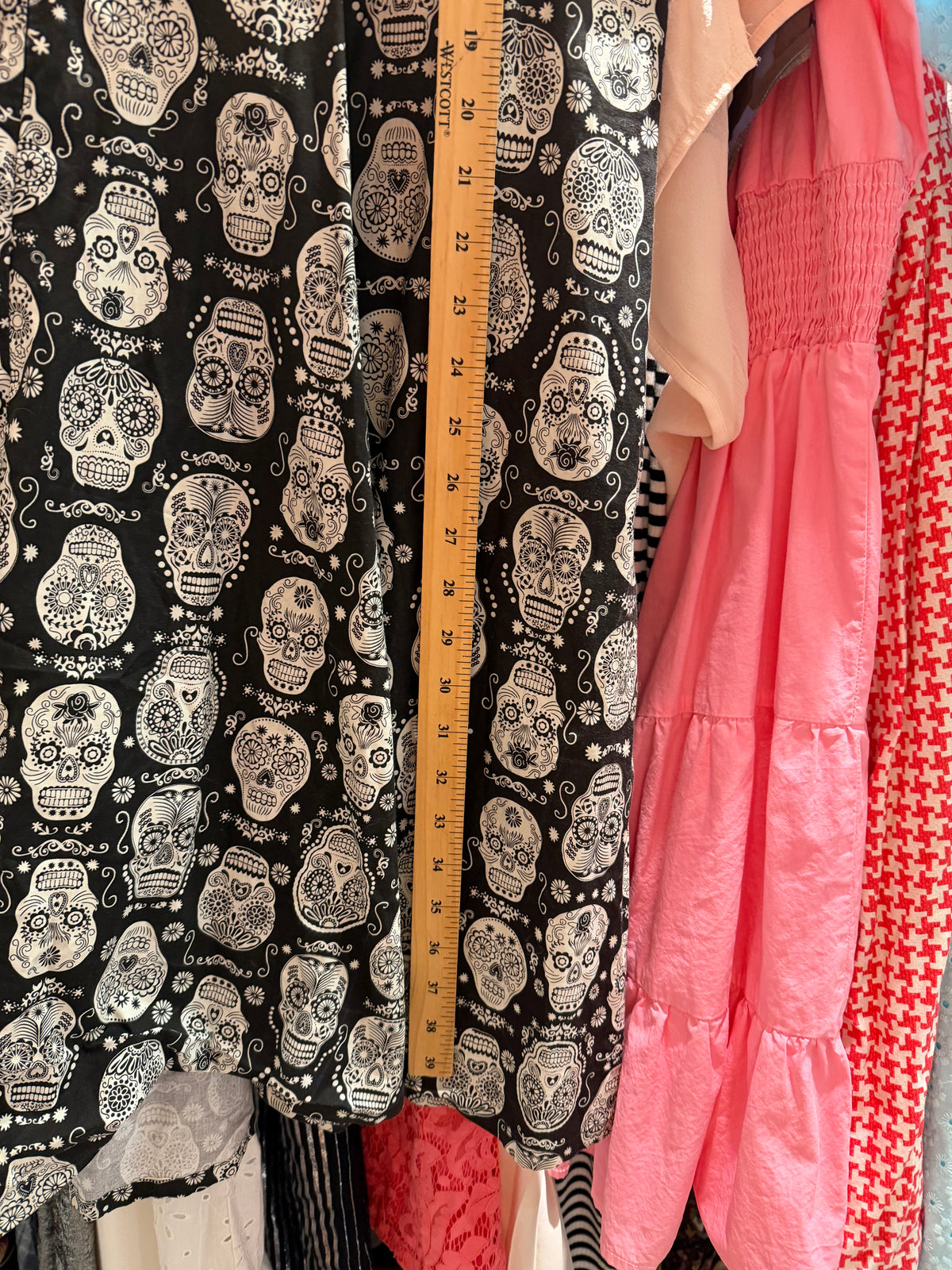 size 0X(small fit) black skulls glow in the dark Cherry Velvet dress - pinup