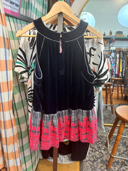size 16W navy velvet neon pink Anouk Grewal (anthropologie) tank - blouse
