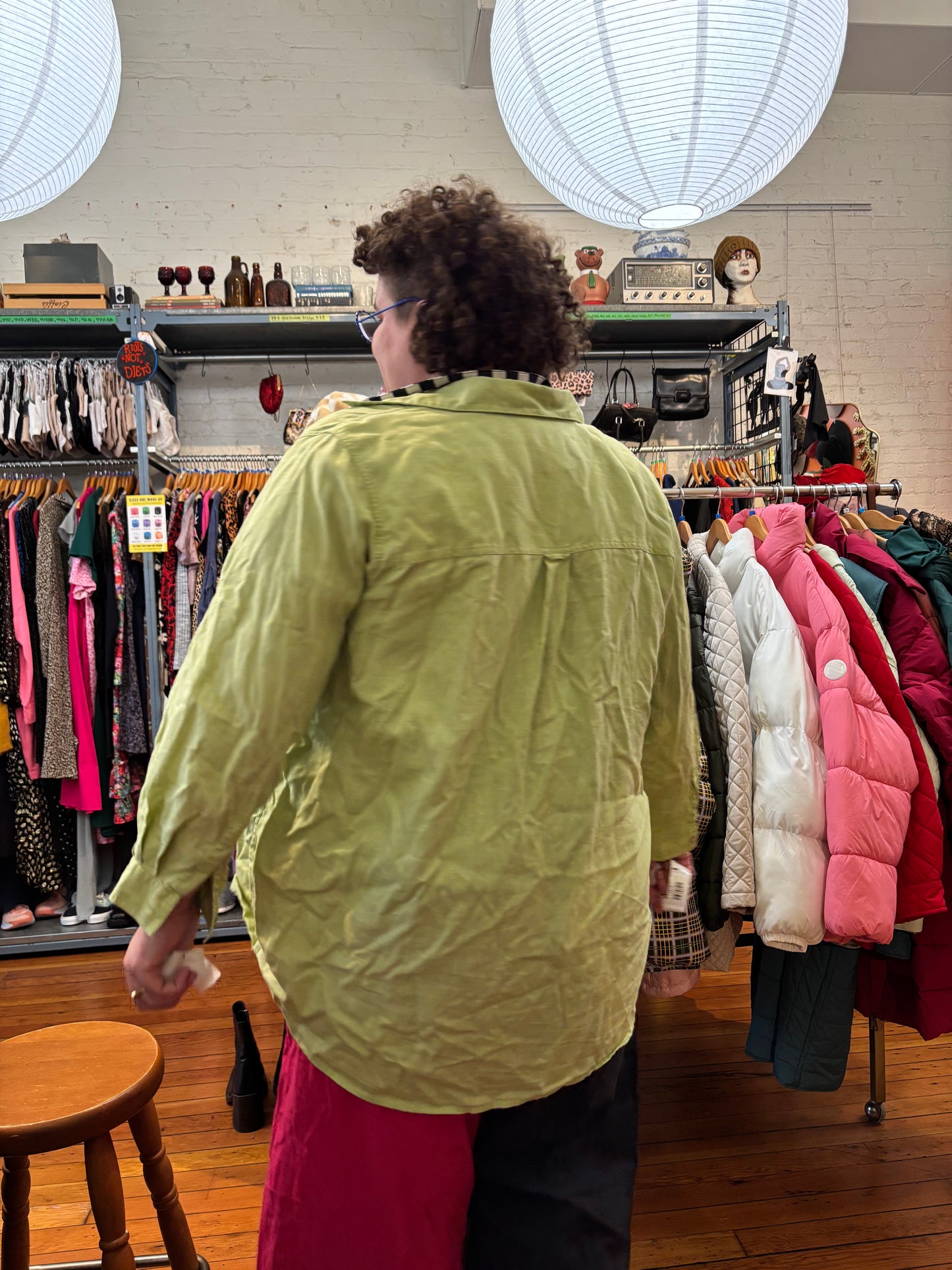 size 3X green linen vintage Pure & Simple button-up long sleeve