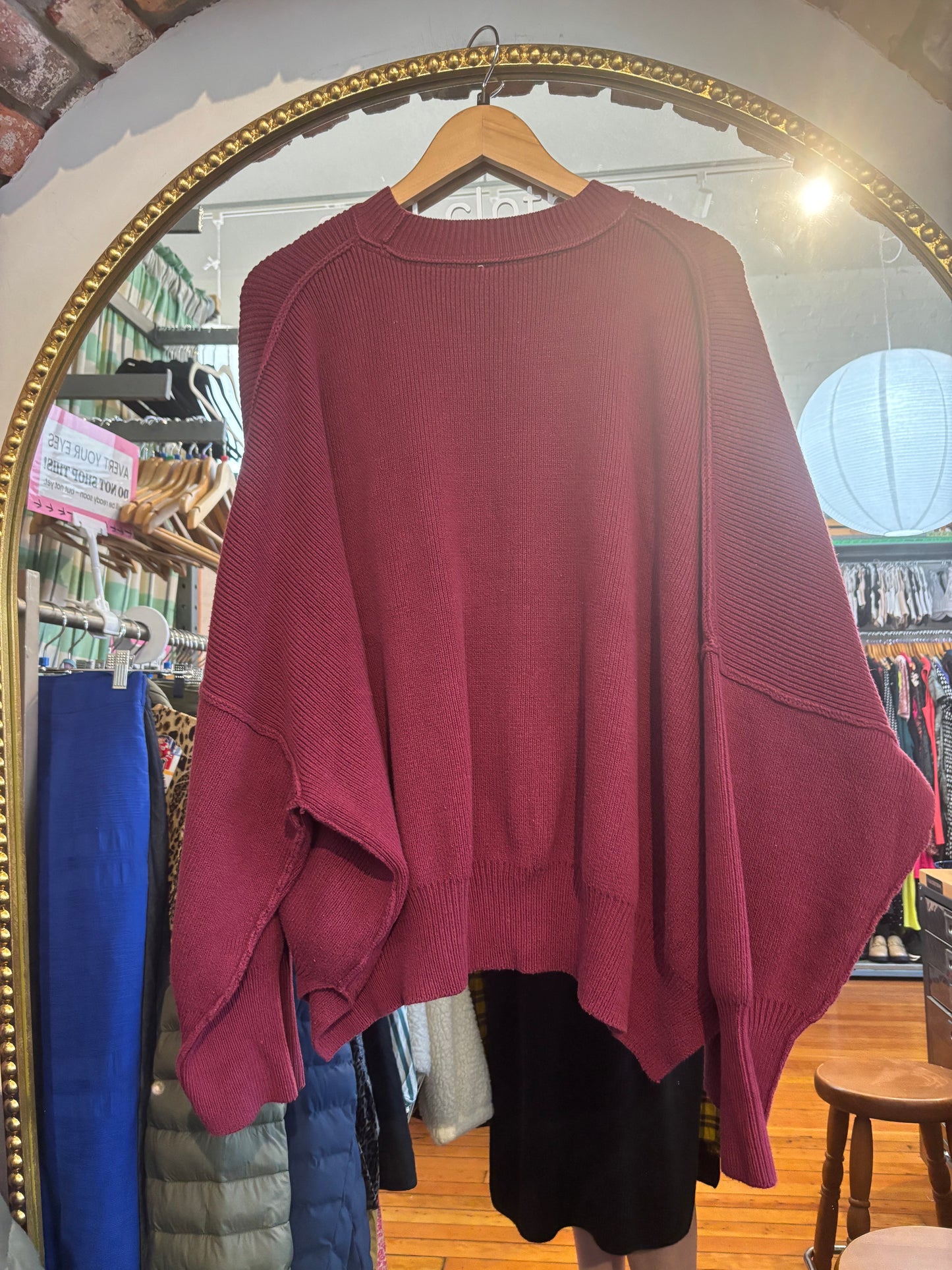 free size burgundy cotton blend Free People sweater - boxy