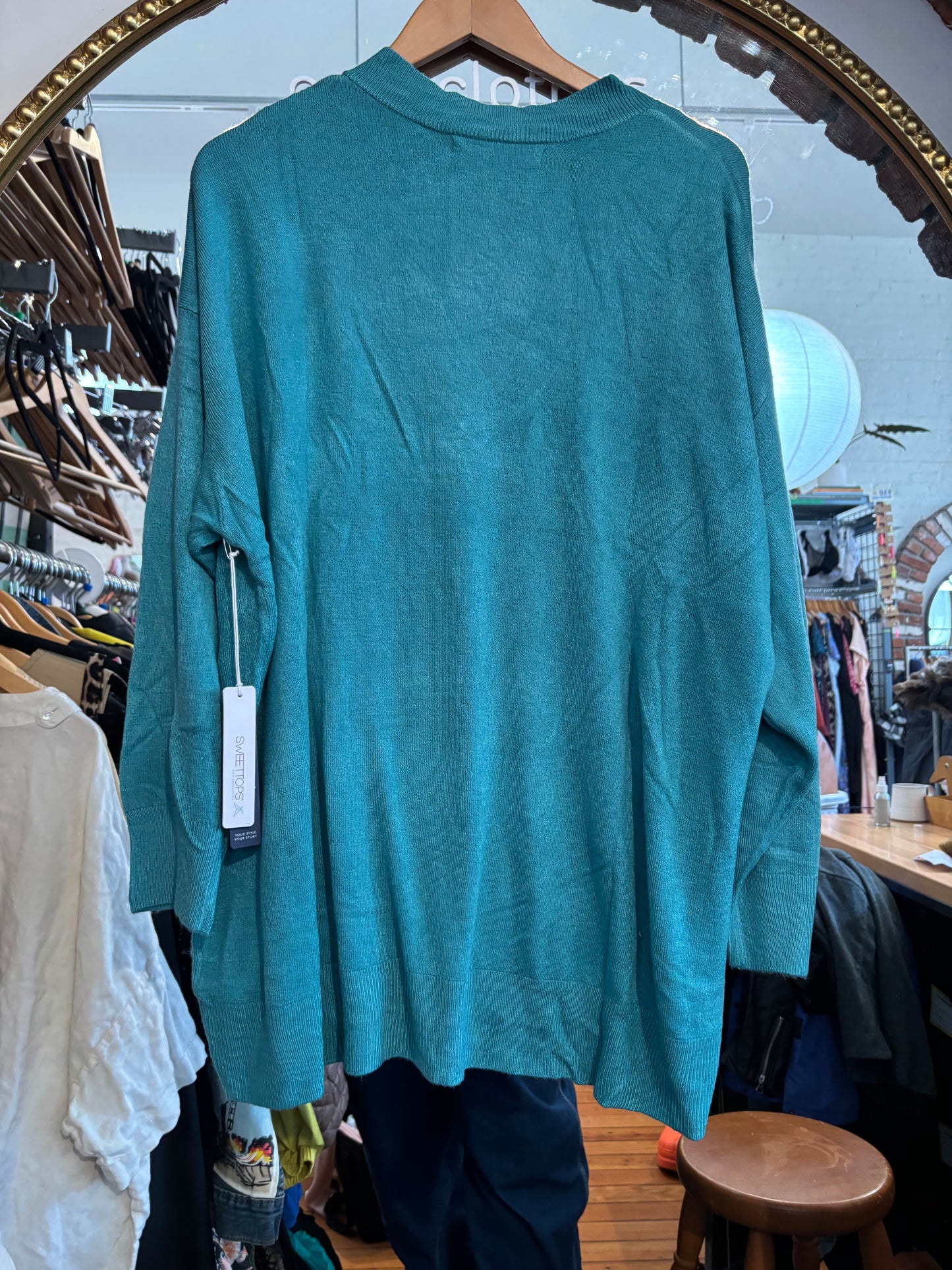 size 3XL teal fine knit NWT Sweetlegs sweater -  boxy