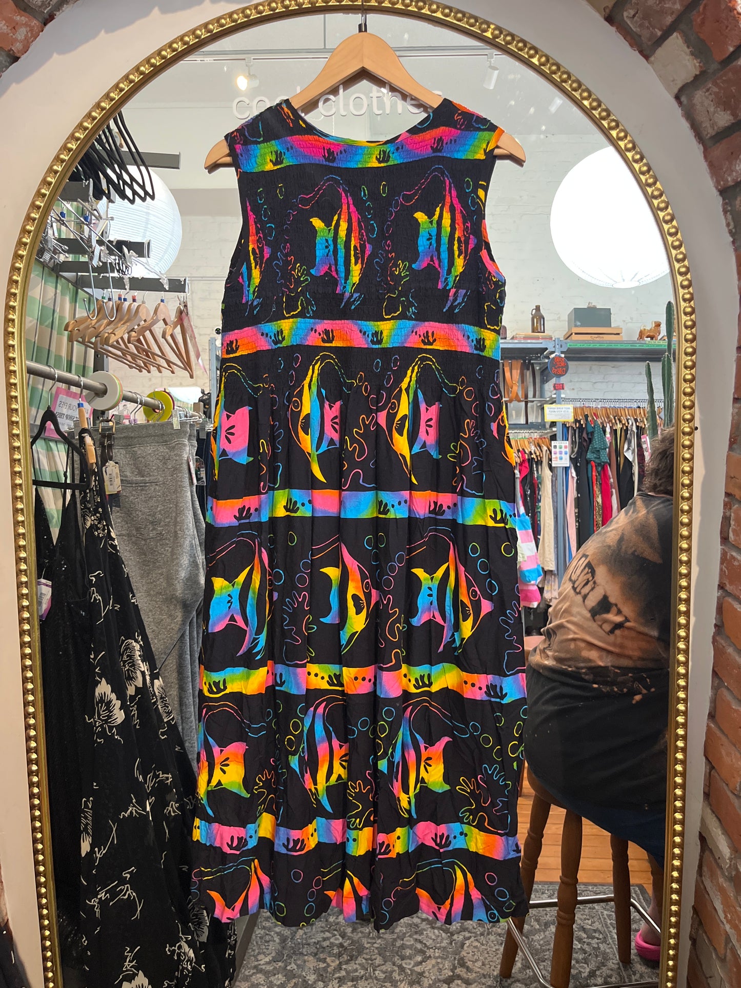 flex size black with bright fish VINTAGE Elegance dress - maxi smocked