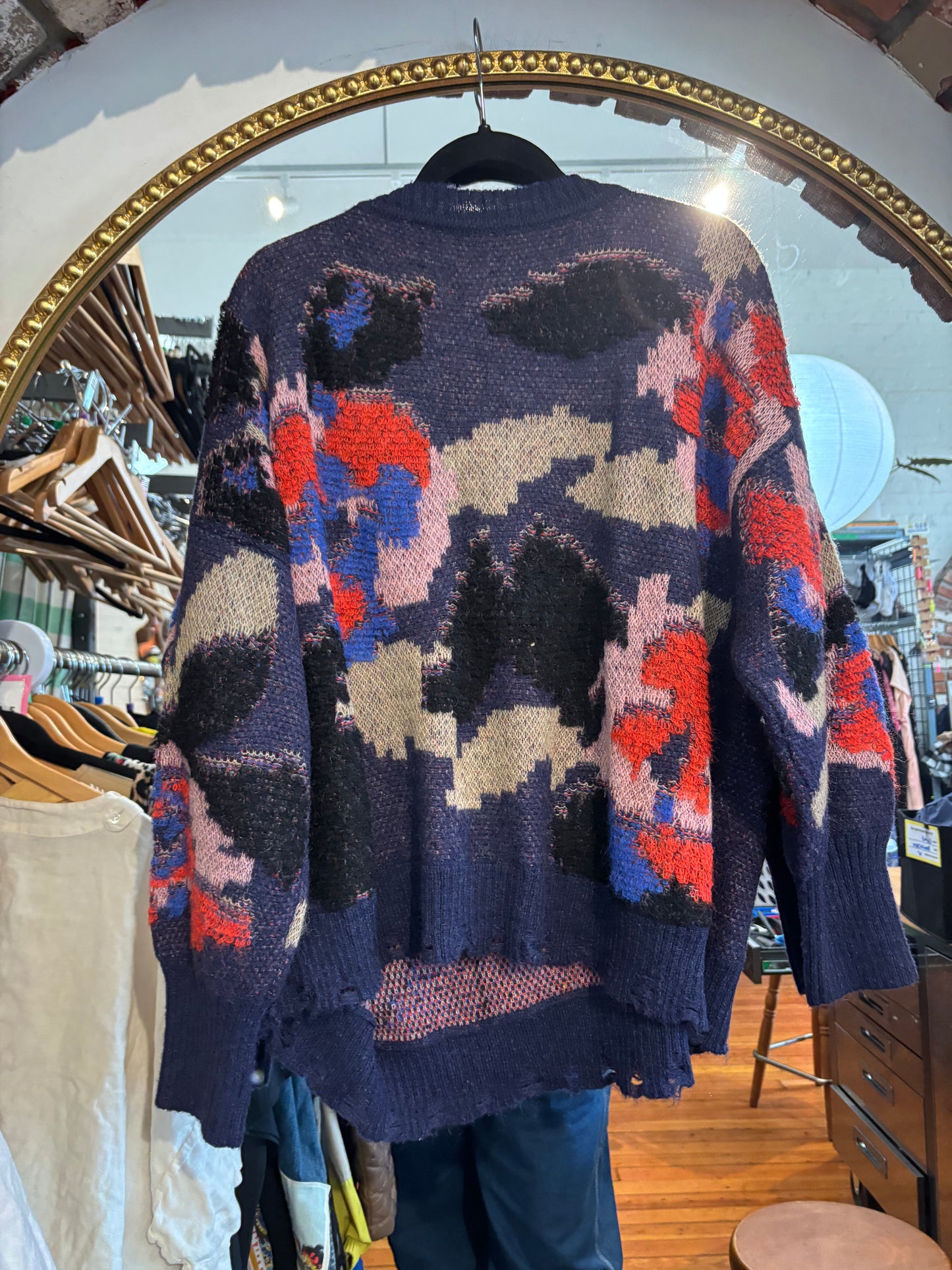 size 2X blue with red knit Anthropologie  cardigan - boxy