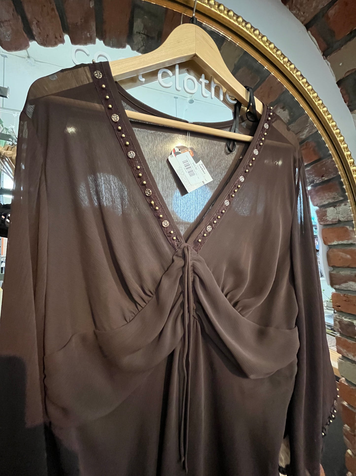 size 20 brown semi-sheer vintage dress - maxi