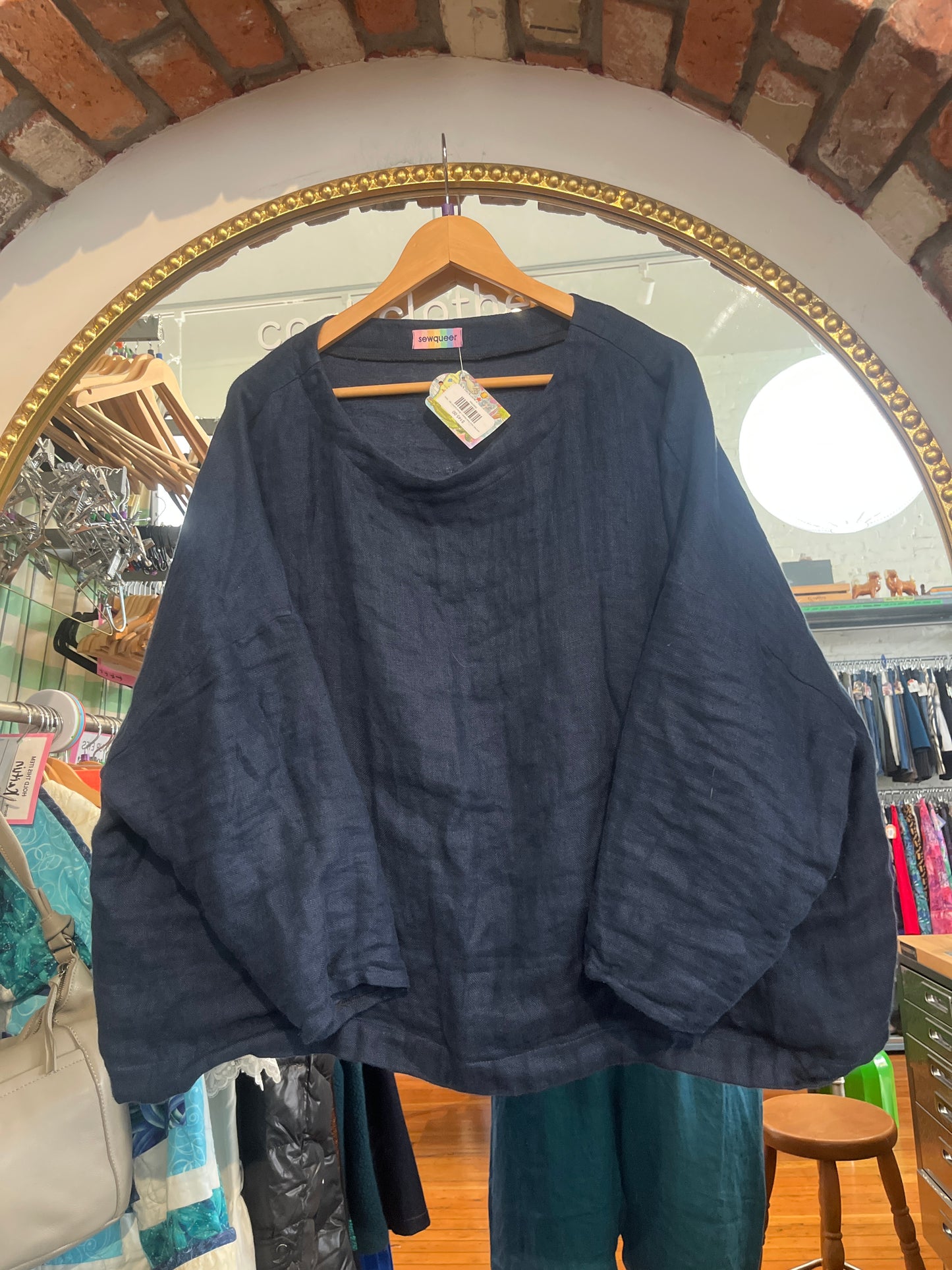 Linsey Woolsey navy linen wool blend - Muna + Broad pattern top