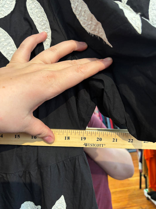 size 1X Anthropologie black cotton white embroidery dress