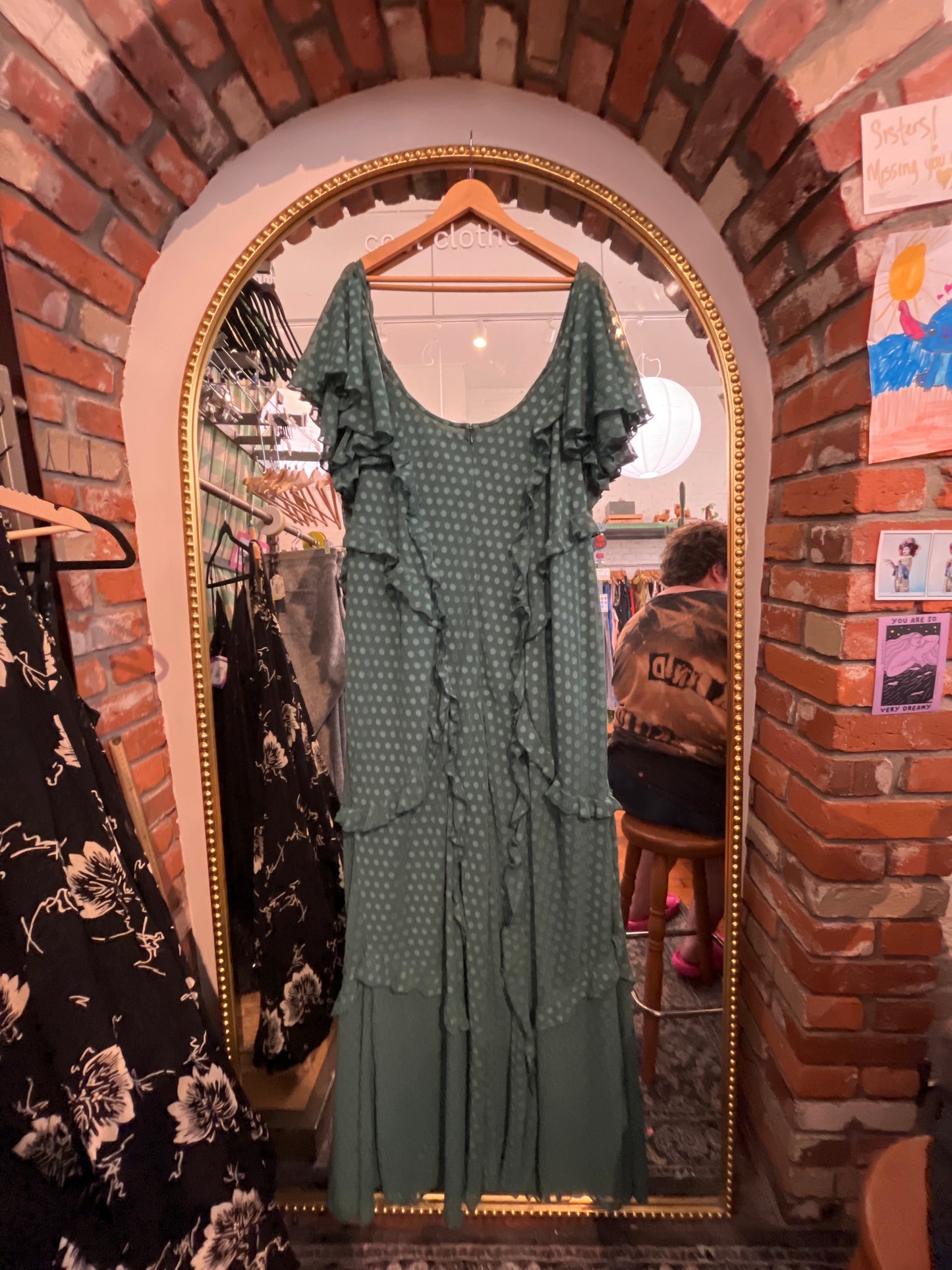size 24 (4X) dark green ruffles and dots ASOS dress - long