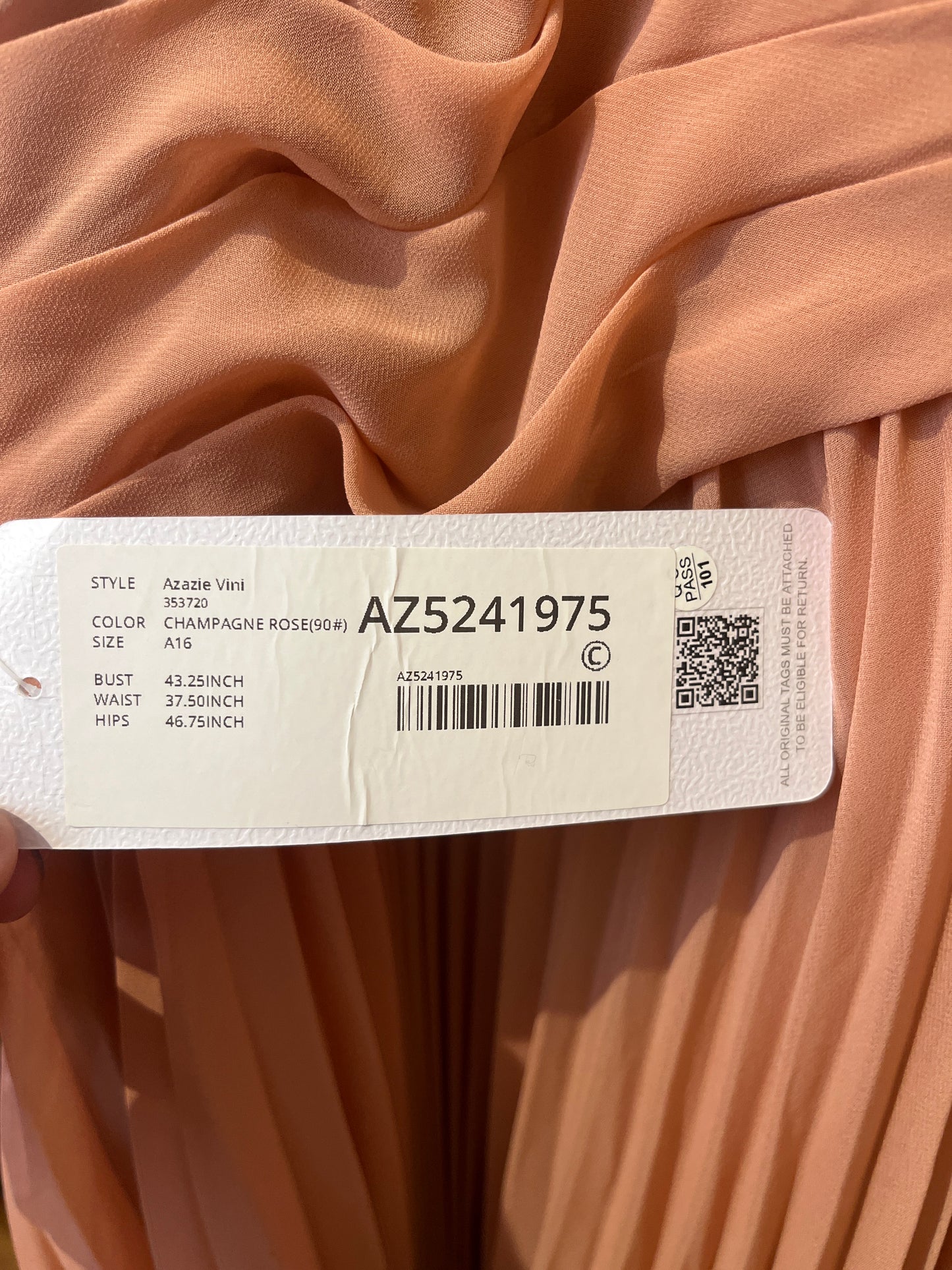 Azazie champagne rose cami straps long dress size 16
