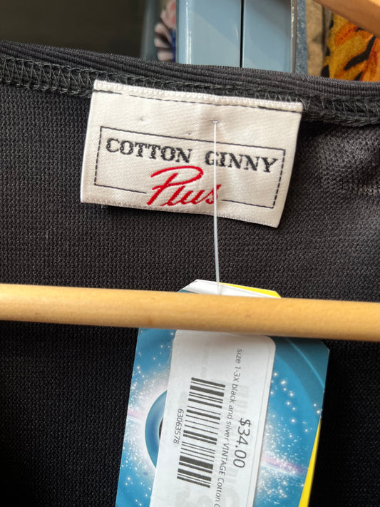size 1-3X black and silver VINTAGE Cotton Ginny vest - zip up