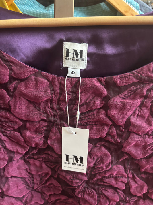 Size 4X Hilary Macmillan burgundy textured floral open back blouse