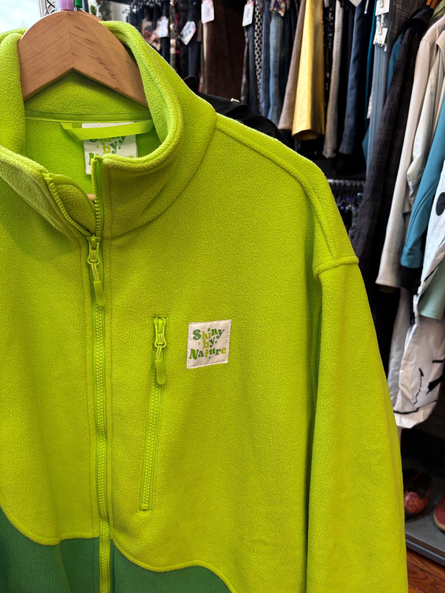 size 4X green on green Shiny by Nature fleece - zip up