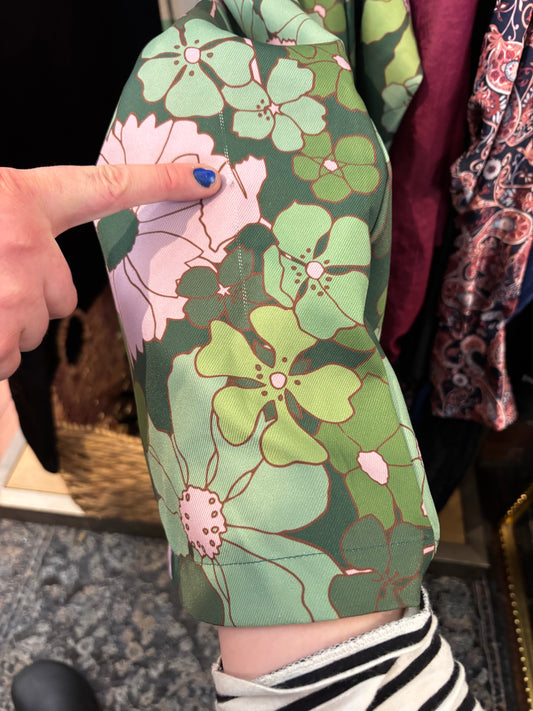 Size 2X green pink floral pattern Nettles Tale Bay pants - AS IS