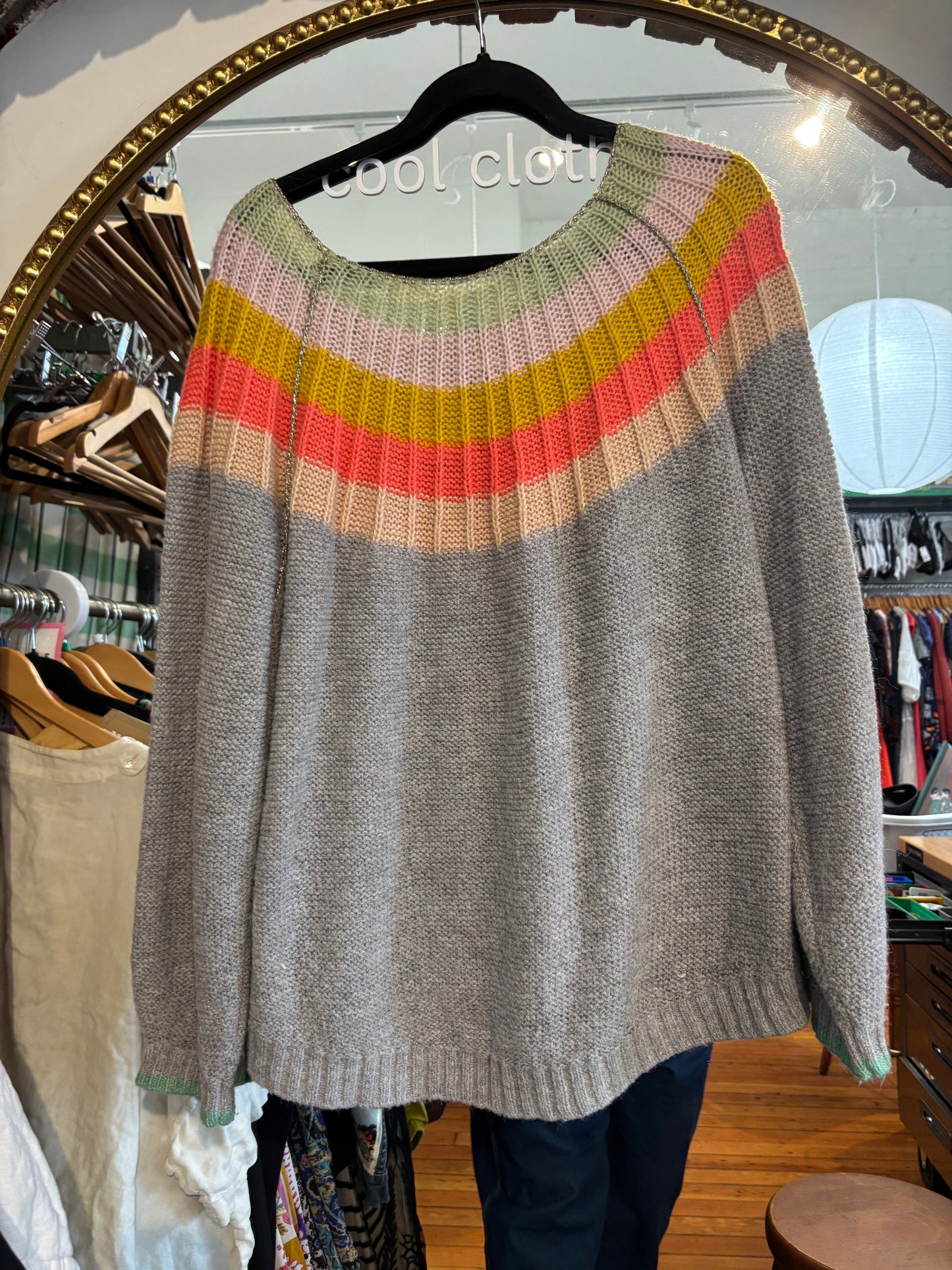 size 2X grey with rainbow neck Anthropologie  sweater - knit