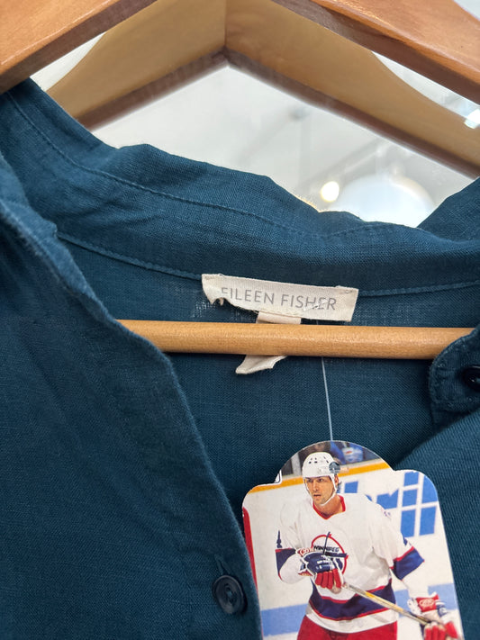 size 2X teal linen Eileen Fisher top - button up long sleeve