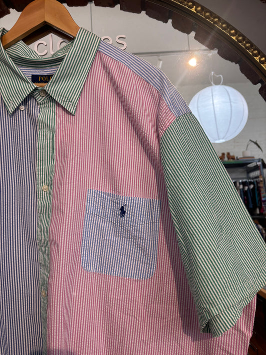 Size 4XB pink blue striped colour blocked Ralph Lauren short - button up