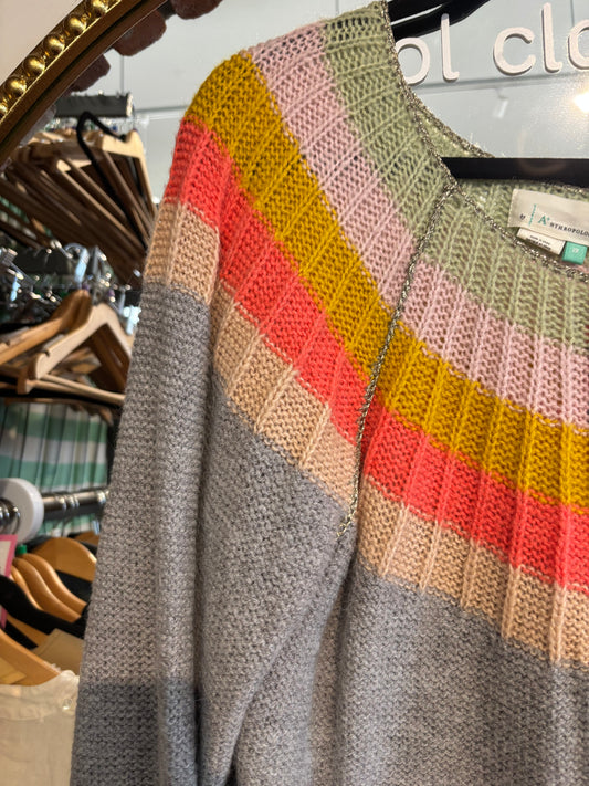 size 2X grey with rainbow neck Anthropologie  sweater - knit