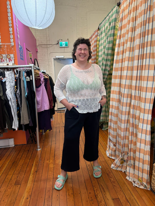 size 1X blue black waffle vintage Fenini pants - pull on