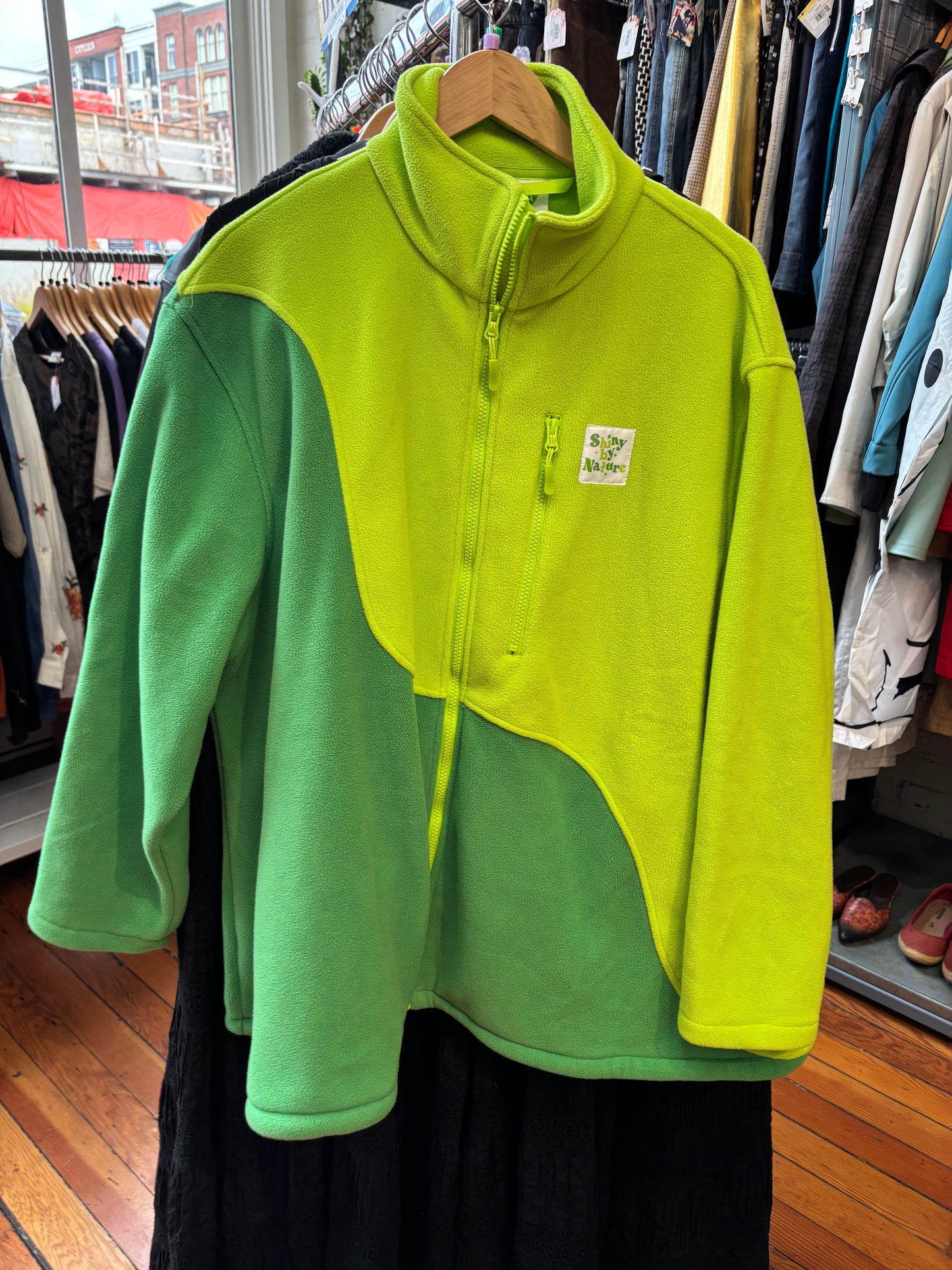 size 4X green on green Shiny by Nature fleece - zip up