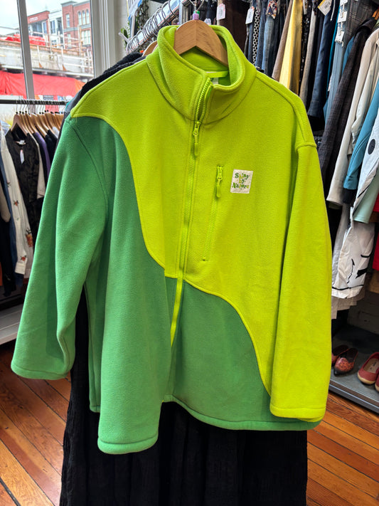 size 4X green on green Shiny by Nature fleece - zip up