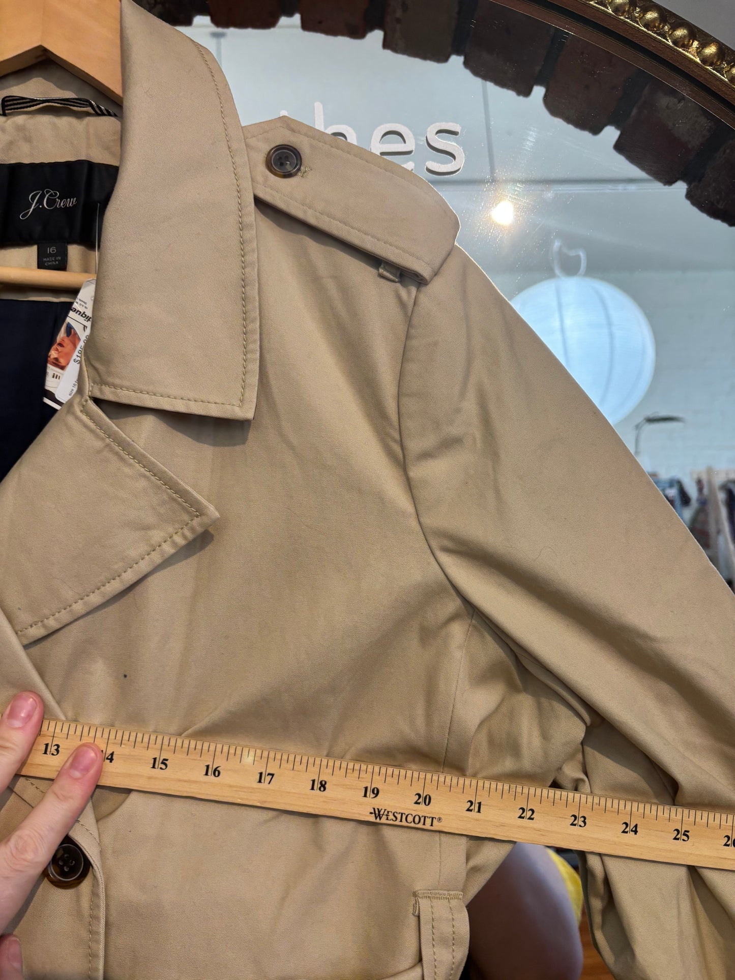 size 16 beige with navy lining J.Crew coat - trench