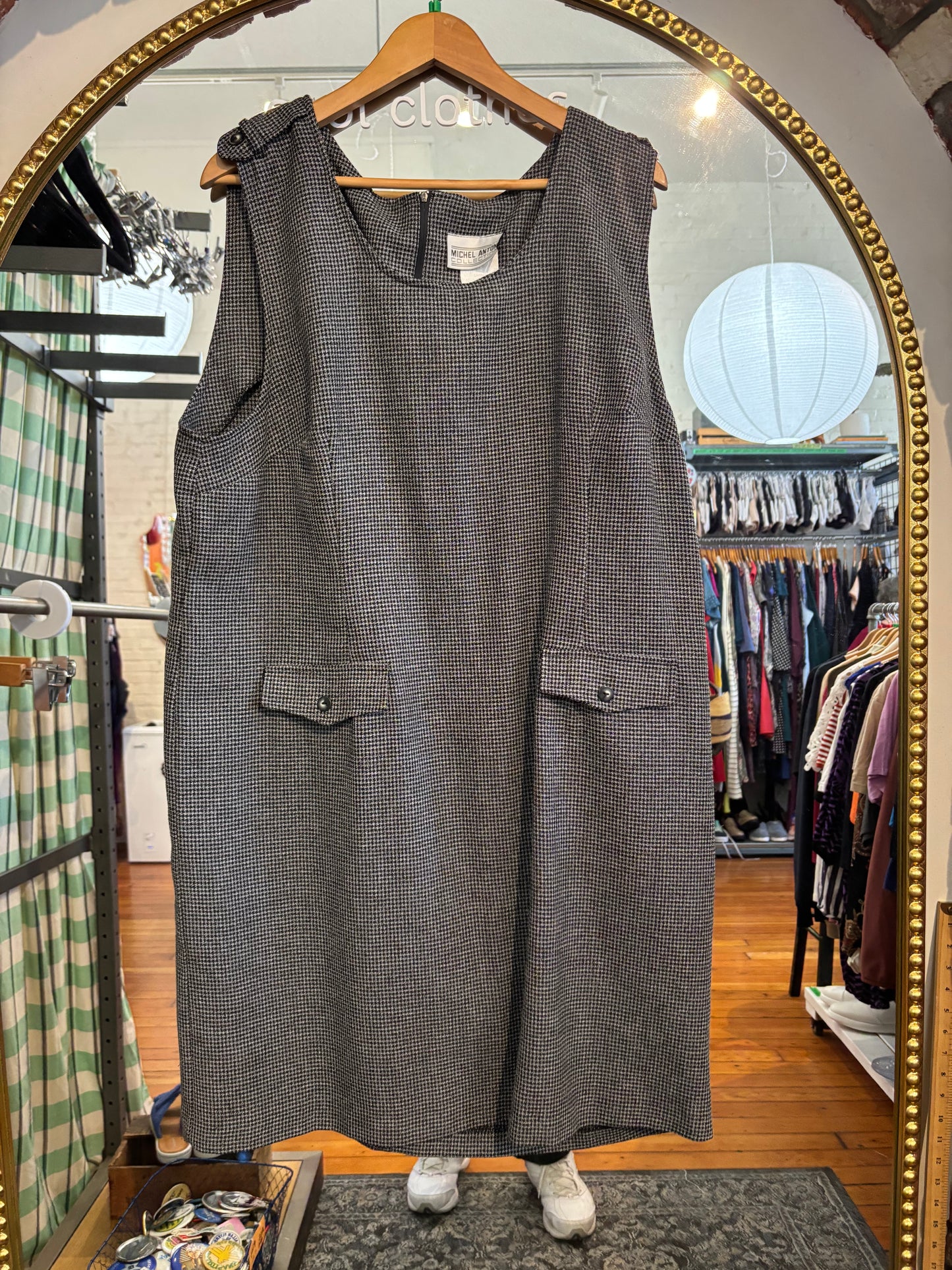 size 18 grey black pattern vintage Michel Antoni dress - pockets