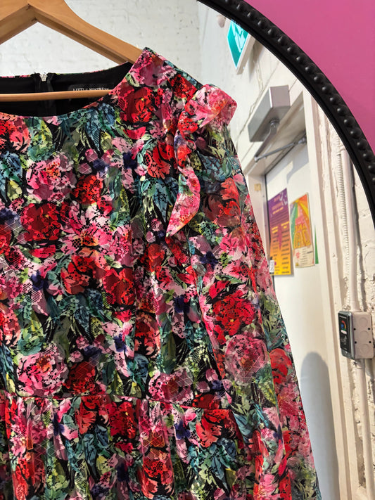 size 22 red poink floral meshy lace Little Mistress dress - midi