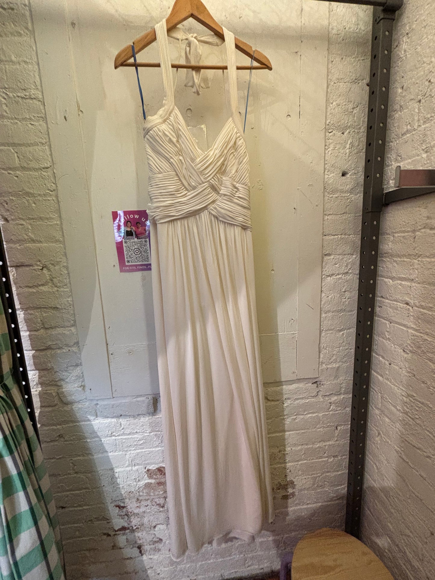 size L BCBG cream grecian goddess dress