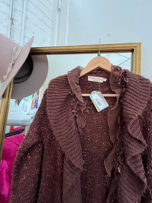 size XL brown wool silk blend Pretty Angel Fashions duster - long