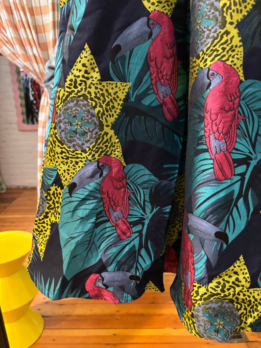 size 14 teal parrot cheetah velvet Collectif vintage dress - midi