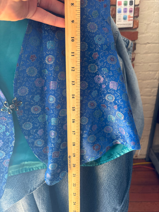 flex blue floral satin handmade vest