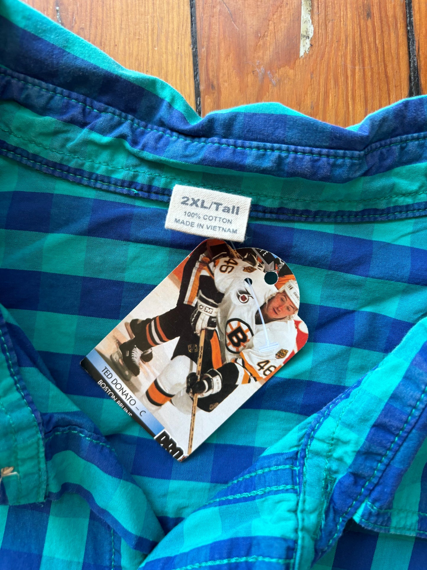 Size 2X tall blue-teal check Cotton Button-up