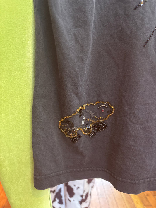 Size L silk-cotton beaded bug top vintage beaded top