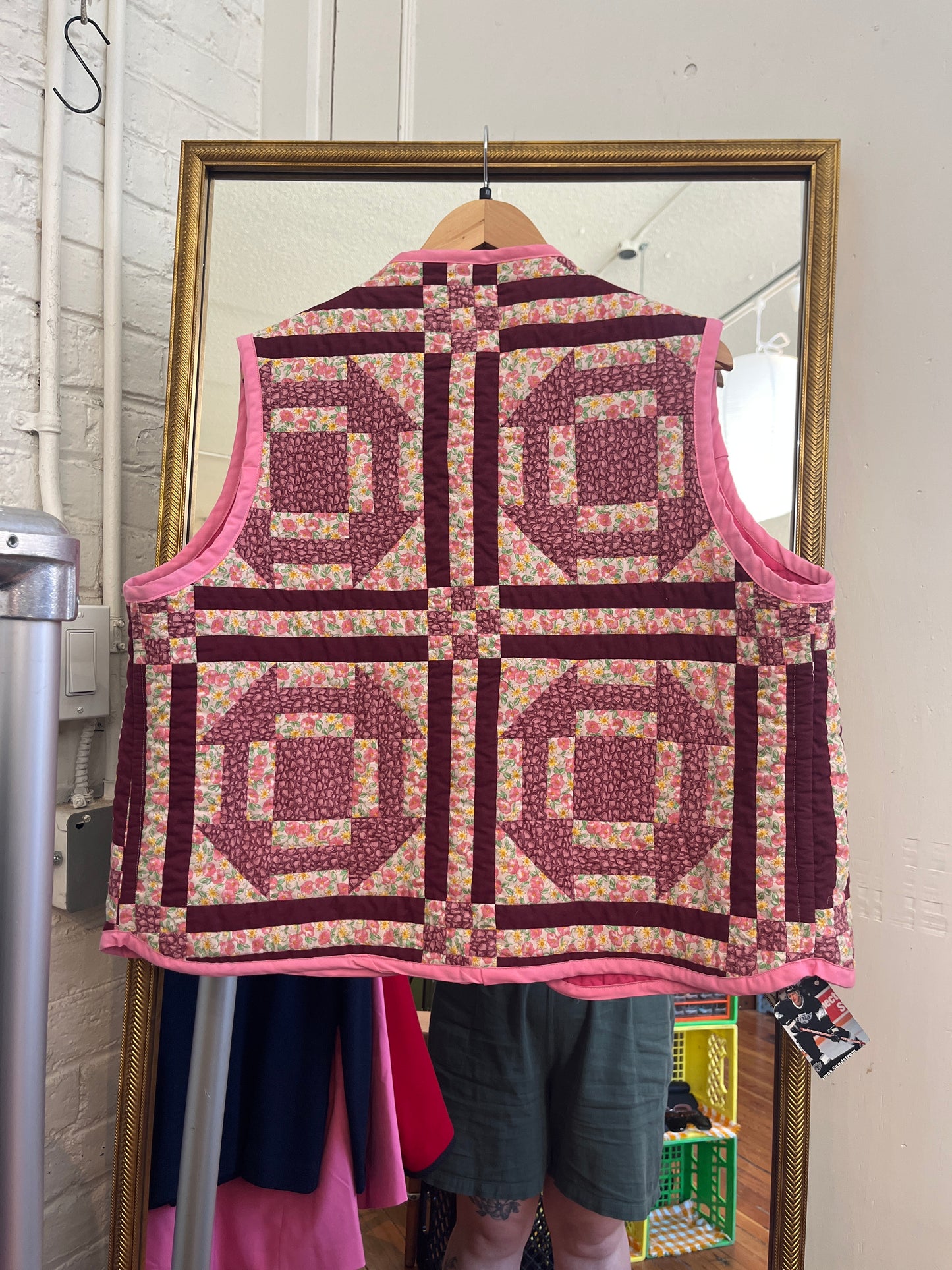 size XL - 3X pink burgundy Moss Stitch Quilts vest